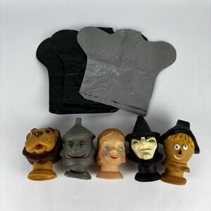 VTG 60s Wizard Of Oz Hand Puppets Heads Rubber Lot Of 5 Tin Man Scarecrow